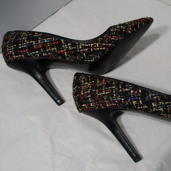 Like New Charles David Frayed Tweed Colorful Classic High Heel Pumps Pointed Toe - Picture 6 of 13